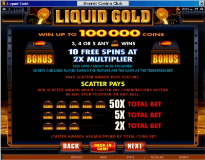 Free Spin Liquid Gold Paytable